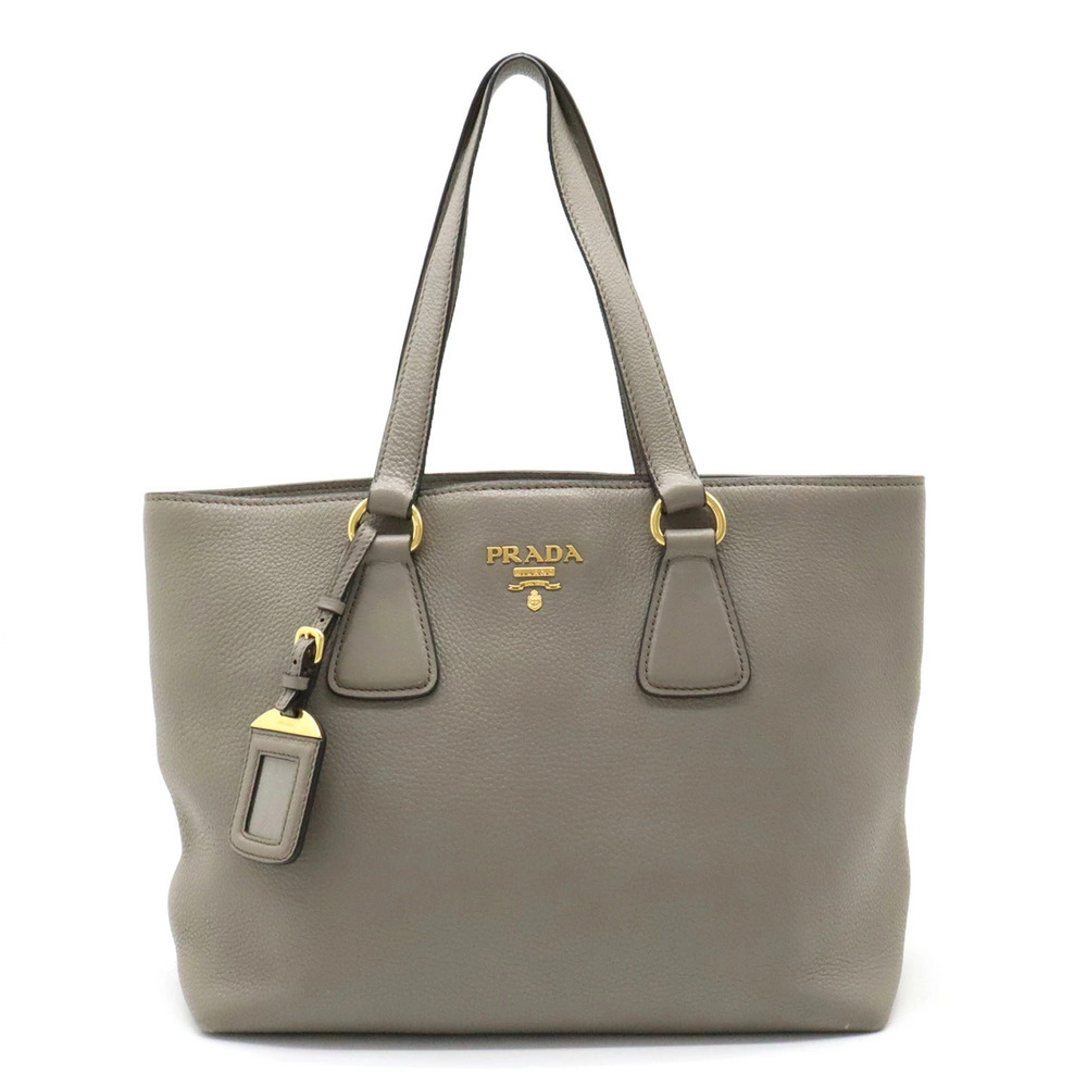 Prada Vitello Daino Tote Bag Shoulder Hobo Leather Gray